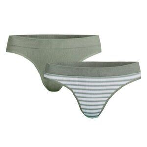 Thong Panties Junior's XXL 21 Green and White Striped Set of 2 NWT JH1703